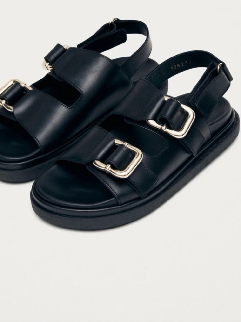 ALOHAS Black Leather Double Buckle Slingback Sandals